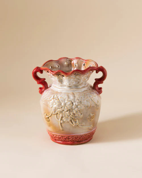 Vintage Floral Embossed Ceramic Vase