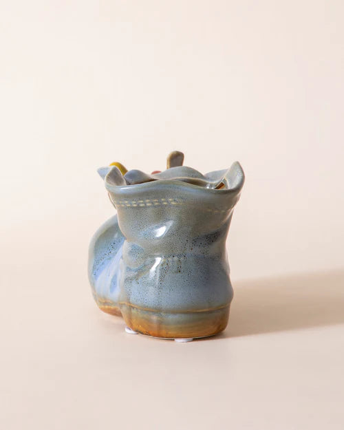 Birds on a Boot Ceramic Decorative multipurpose Pot | Blue