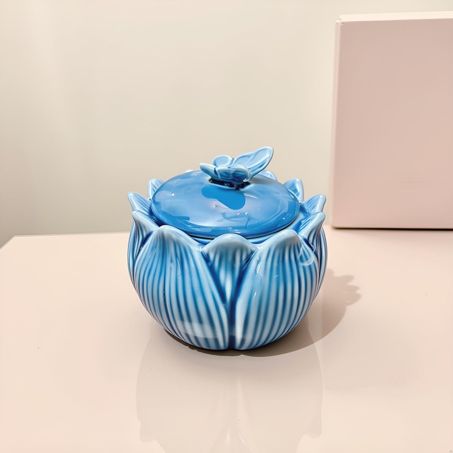 The Azure Flutter Jar – Elegant Blue Ceramic Trinket Jar (Small)