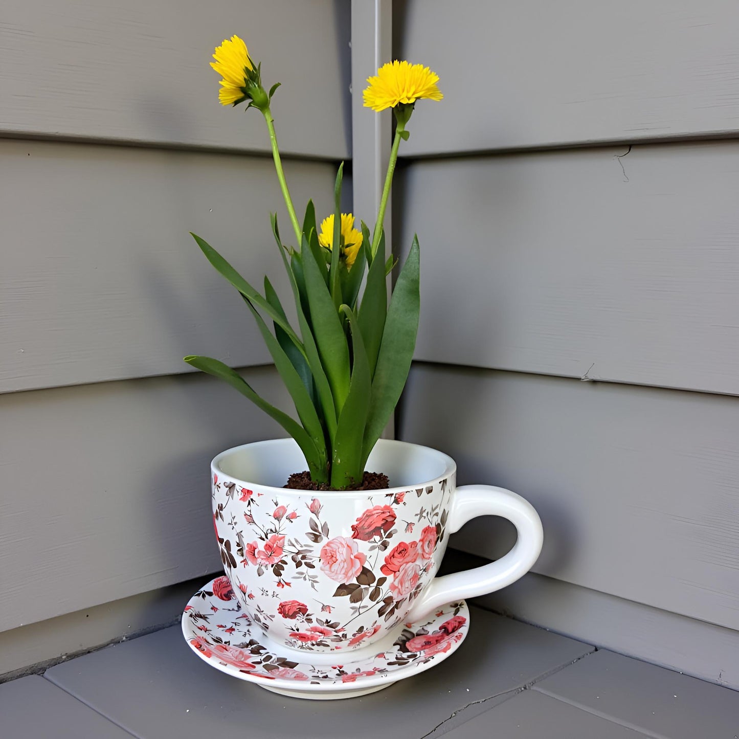 Decorative Oversized Floral Cup and Saucer Style – Ceramic Planter