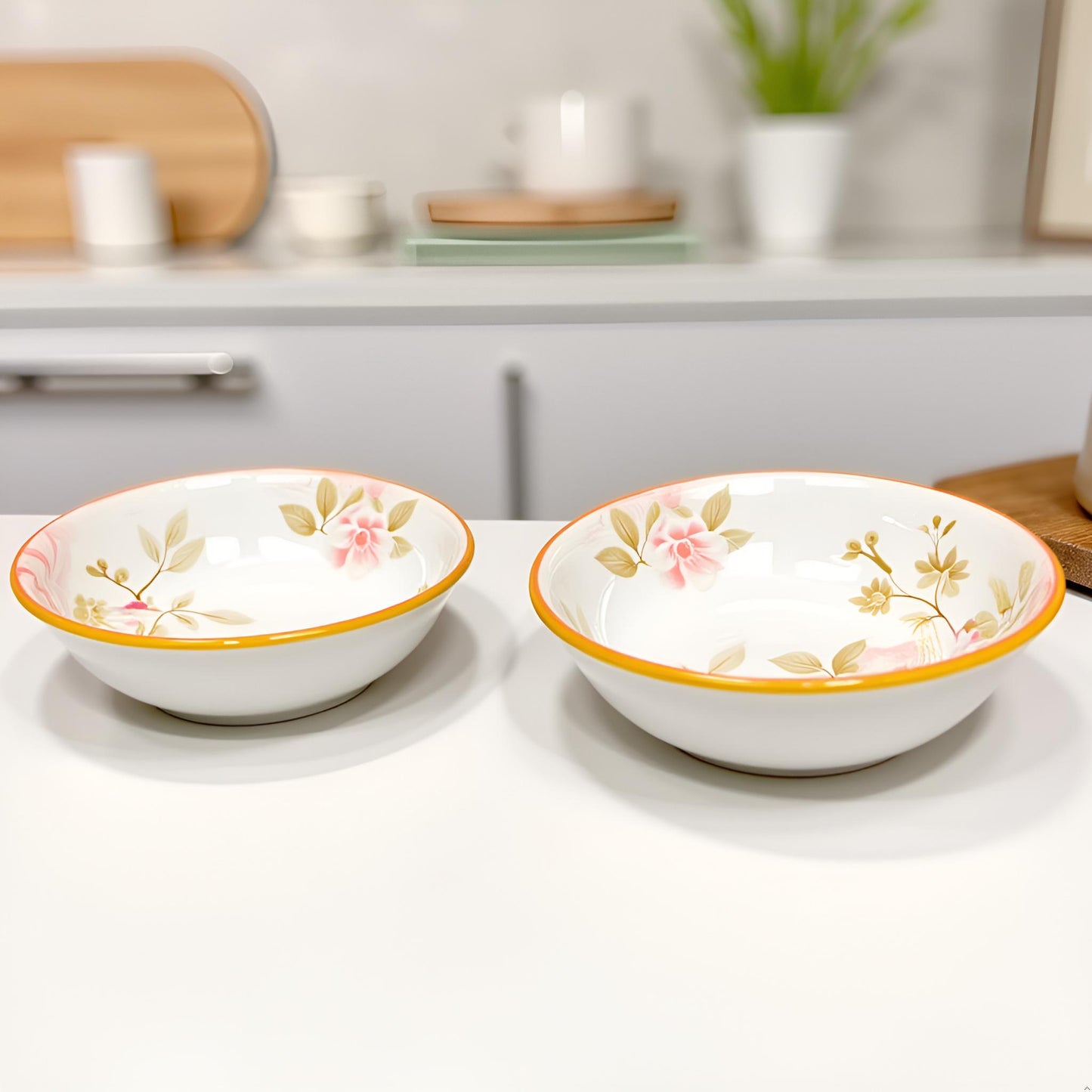 Classic Ceramic Dip Bowls with Pink Floral Motif | Set of 3
