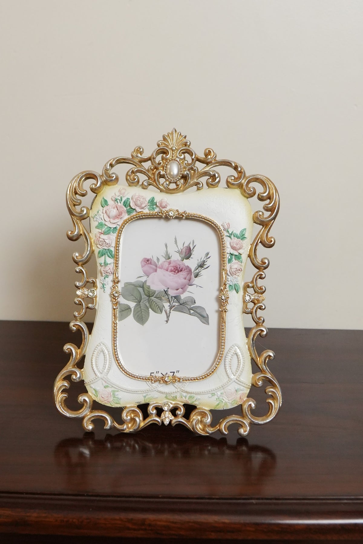Ivory & Gold Filigree Photo Frame with Rose Accents