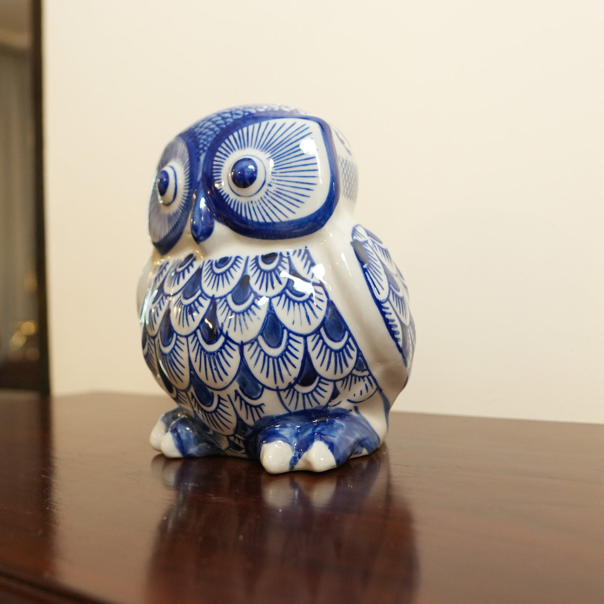 Blue & White Ceramic Owl Figurine