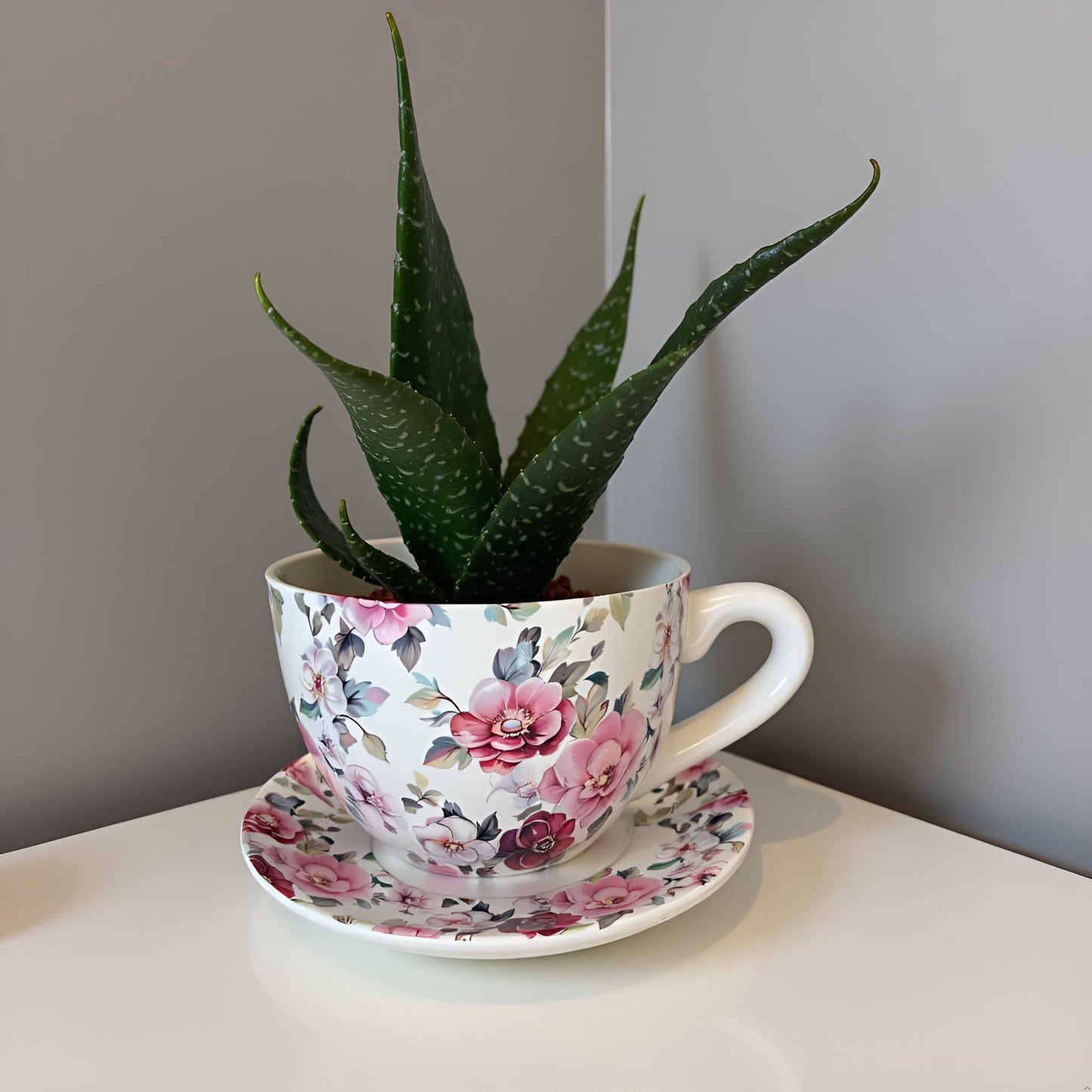 Decorative Oversized Floral Cup and Saucer Style – Ceramic Planter