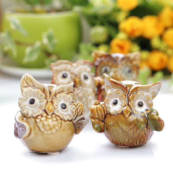 Ceramic Owl Figurines - Style Miniatures- Set of 4