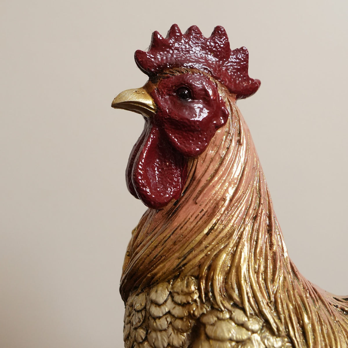 Golden Feather Rooster Figurine with Sunflowers