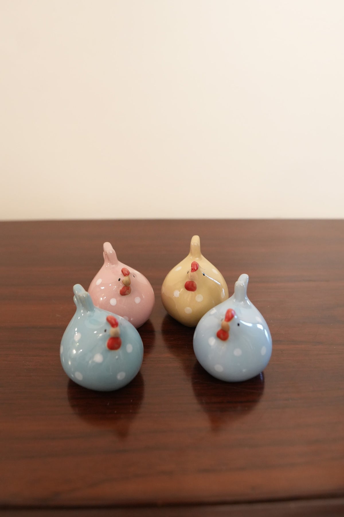 Pastel Polka Dot Hen Ceramic Figurine (Set of 4)