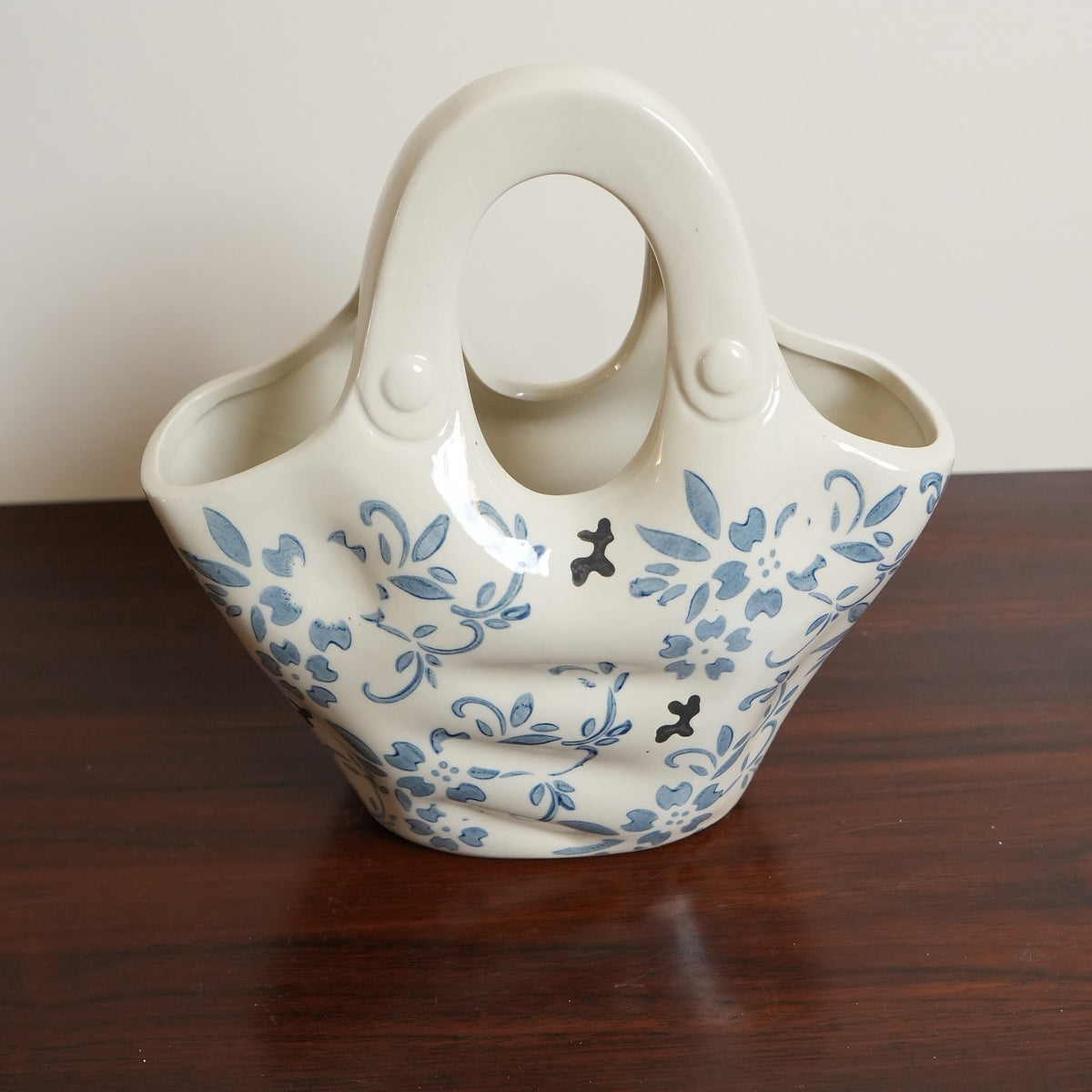 Blue Floral Ceramic Handbag Vase