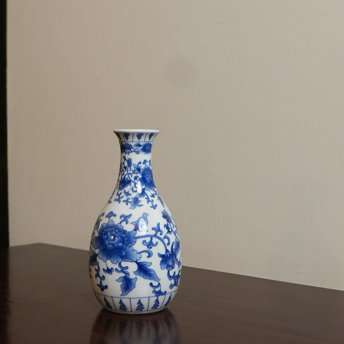 Blue Peony Ceramic Oval Bud Vase