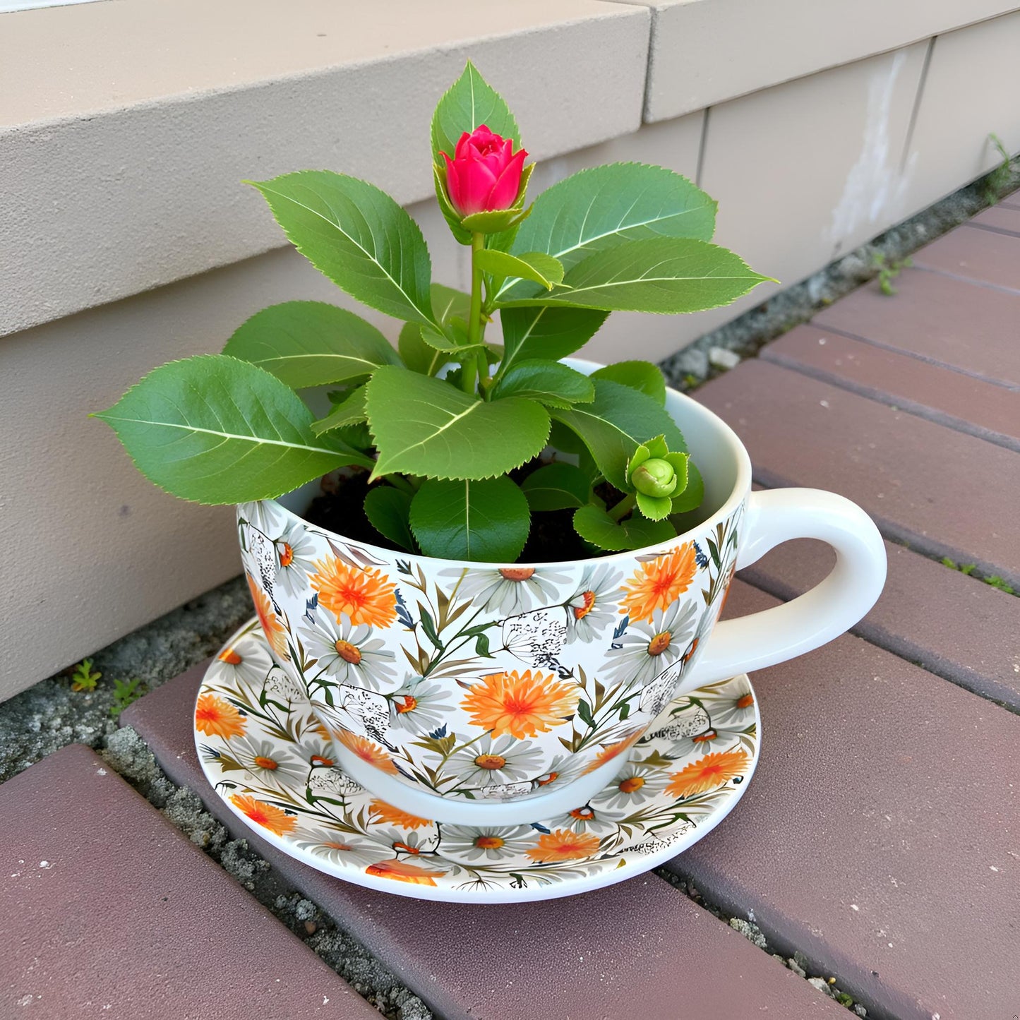 Decorative Oversized Floral Cup and Saucer Style – Ceramic Planter