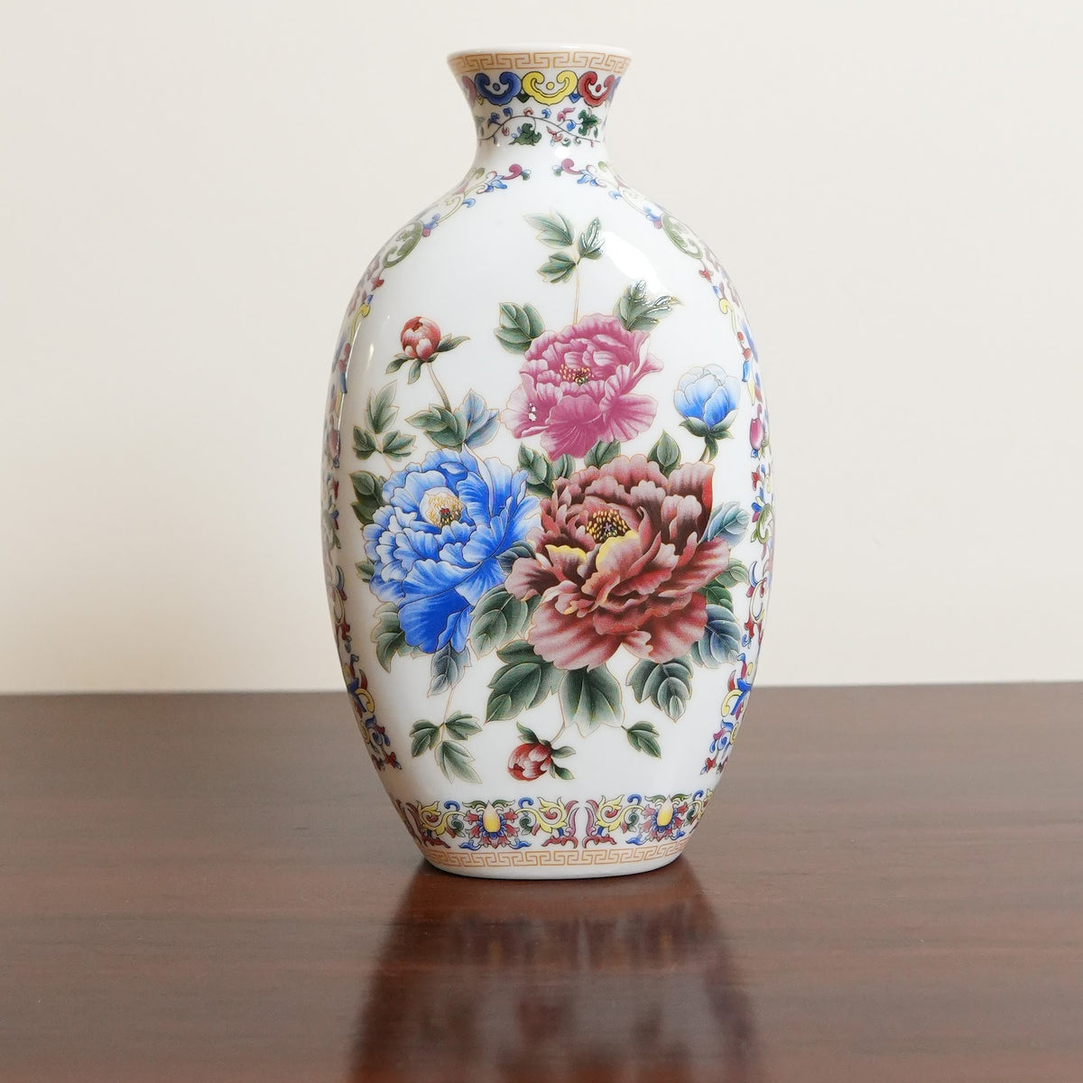 Peony Bouquet Ceramic Oval Flask Vase