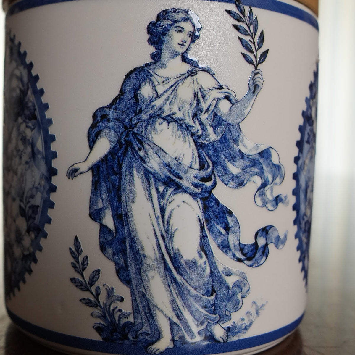 Blue Toile Ceramic Storage Jar with Bamboo Lid