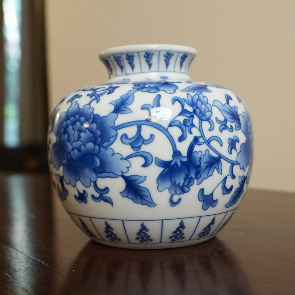 Blue Peony Ceramic Round Vase