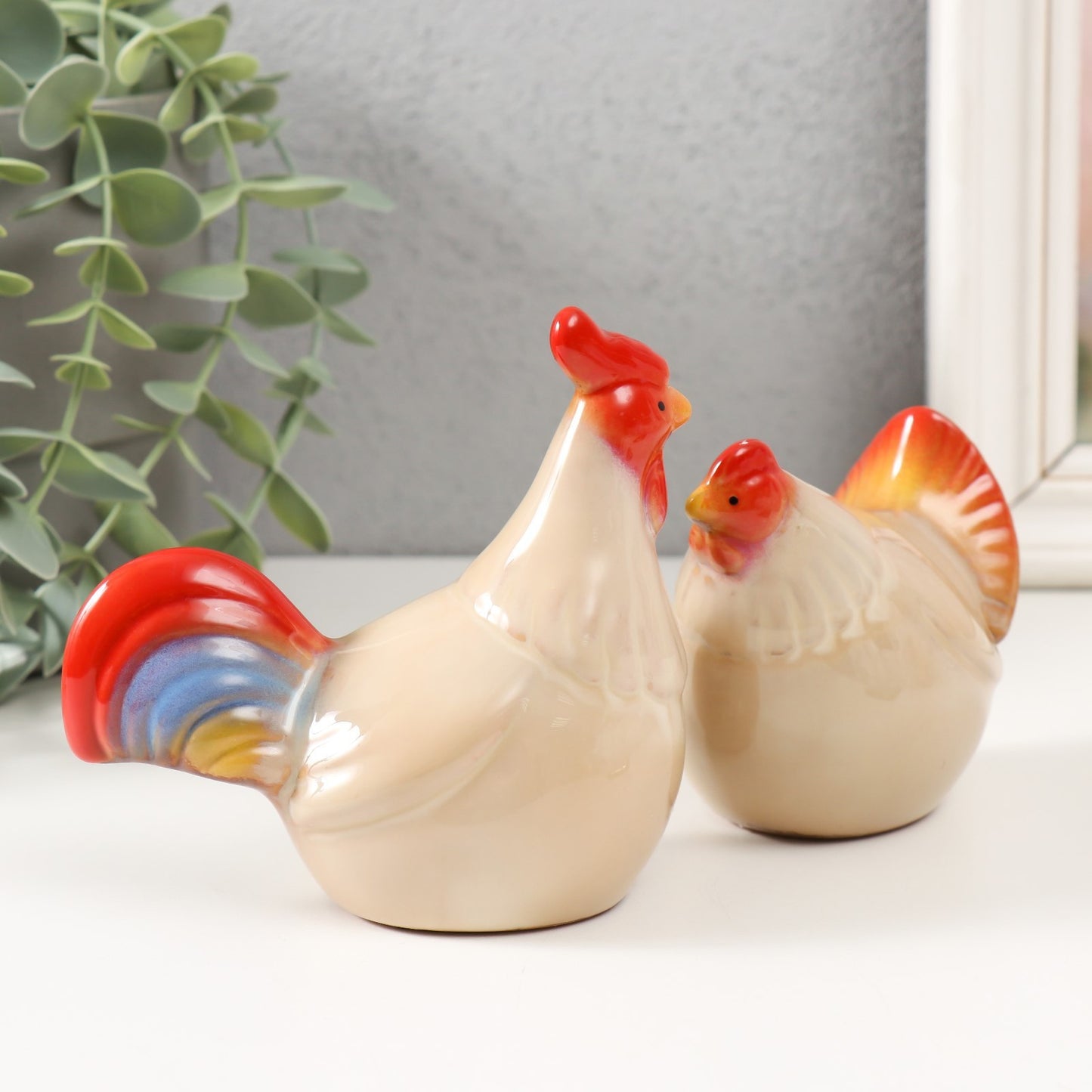 Ceramic Hen & Rooster Pair – Farmhouse Style Big
