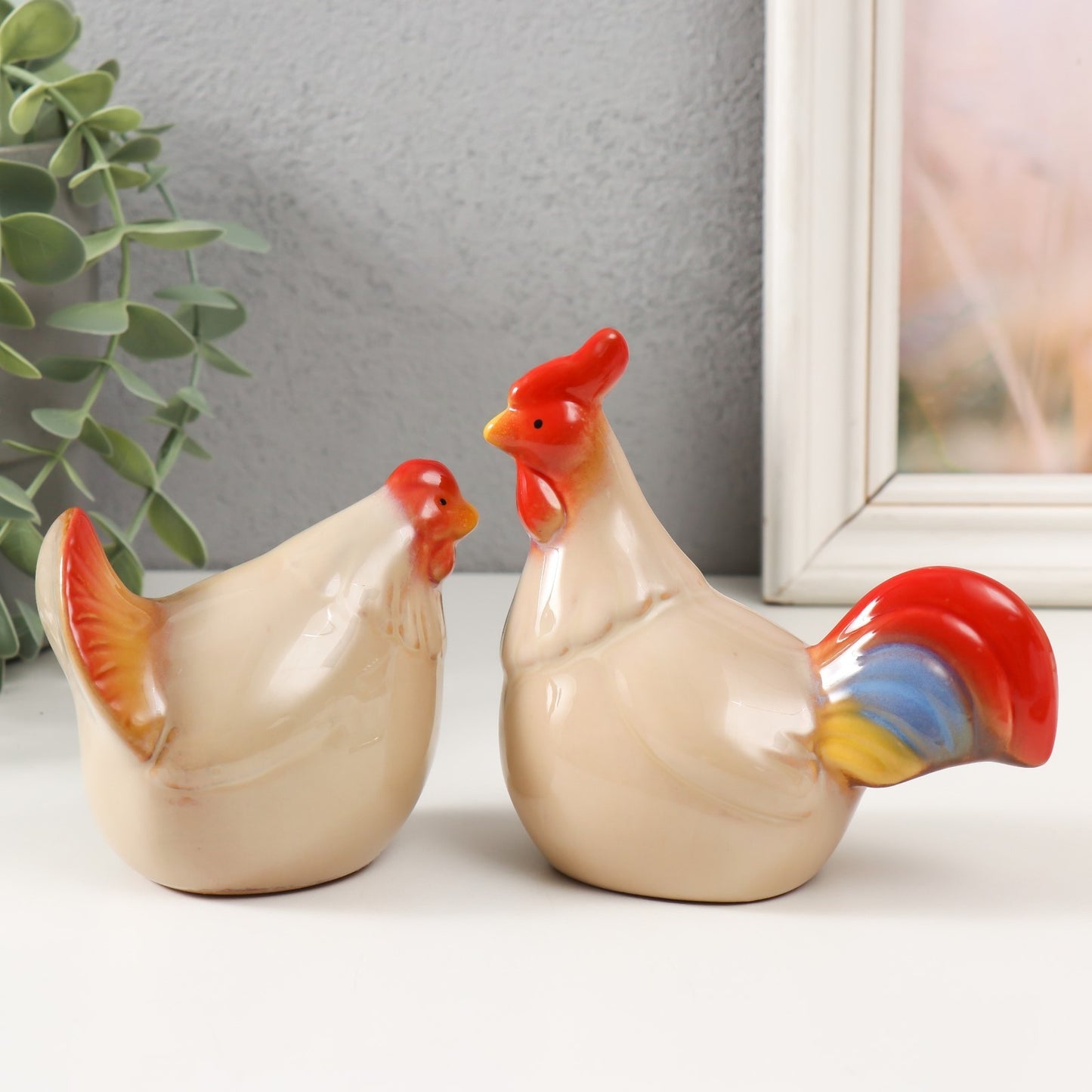 Ceramic Hen & Rooster Pair – Farmhouse Style Big