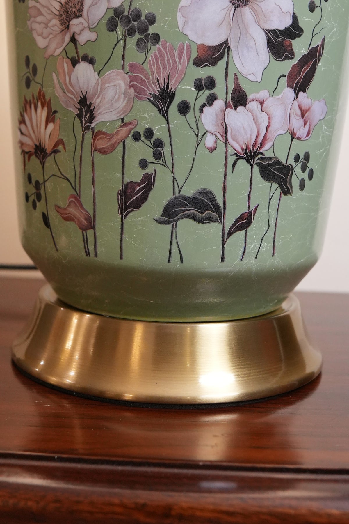 Sage Green Blossom Ceramic Table Lamp with Gold Base