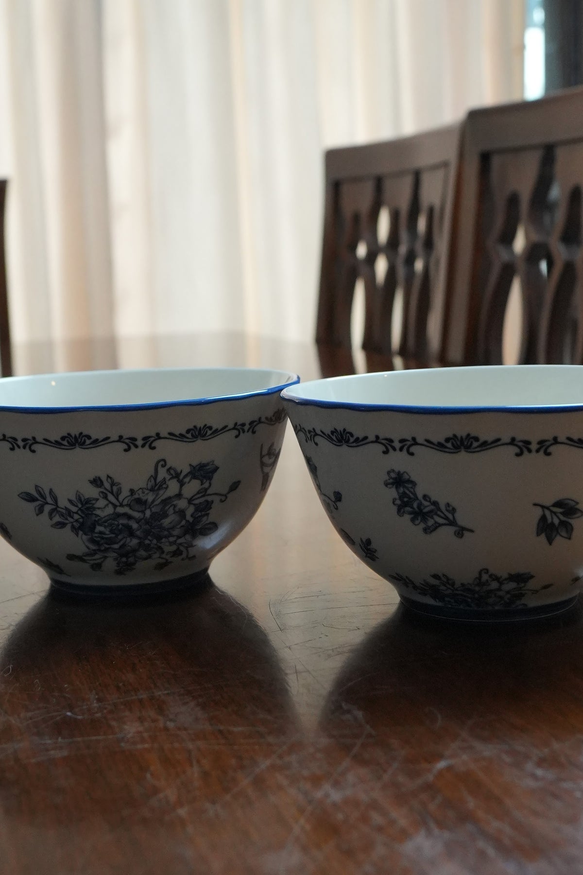 Indigo Rose Ceramic Deep Serving Bowl (Set of 2)