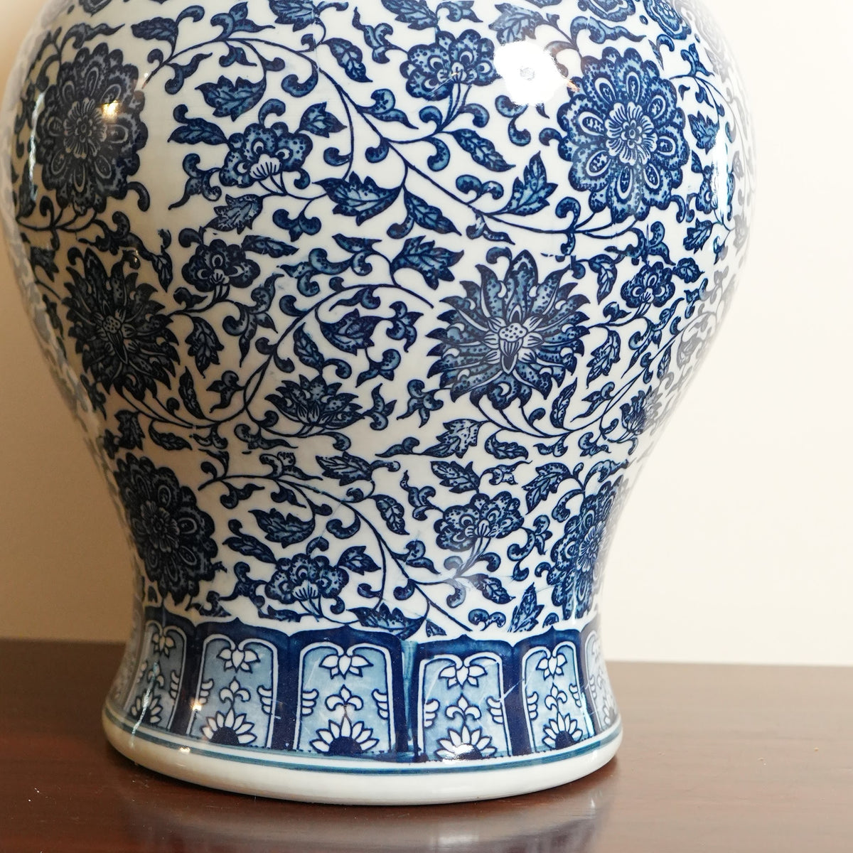 Ming Blue Lotus Ceramic Temple Jar