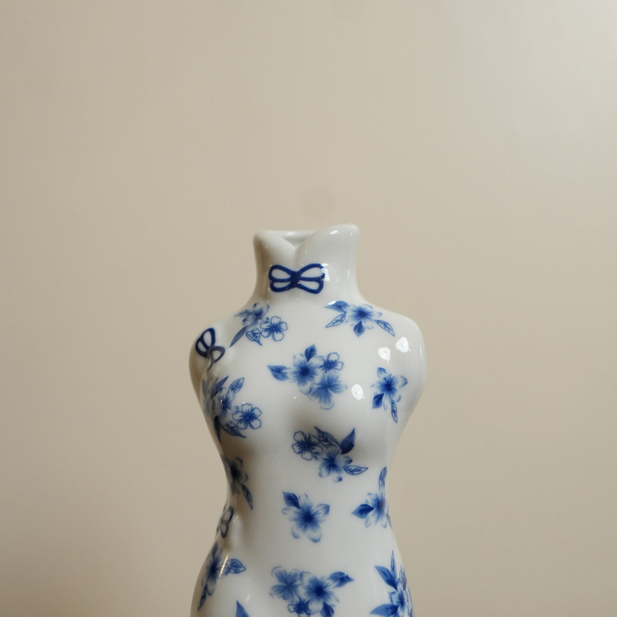 Blue Blossom Qipao Lady Ceramic Bud Vase