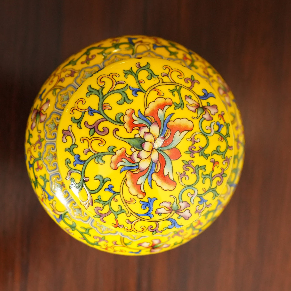 Imperial Yellow Enamel Lotus Ceramic Lidded Jar