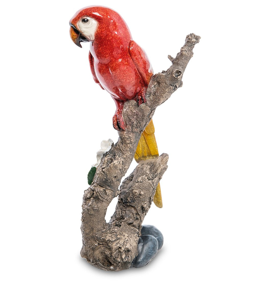 Elegant Parrot Figurine on Branch – Tabletop Accent (Large)