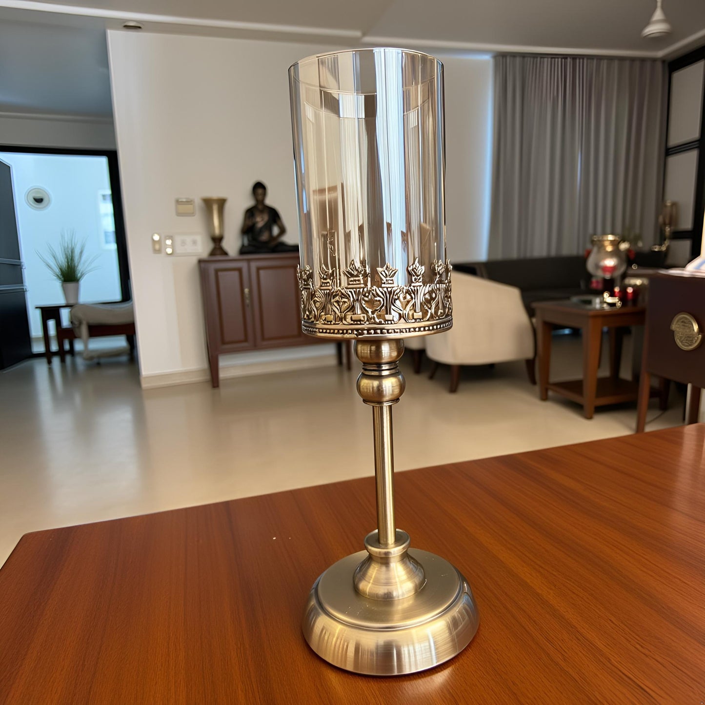 Elegant Glass & Metal Candle Holder