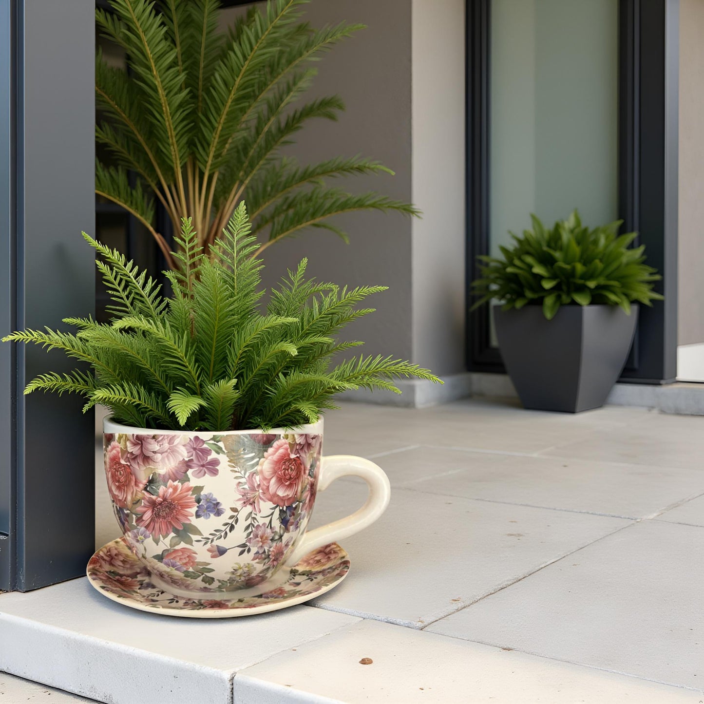 Decorative Oversized Floral Cup and Saucer Style – Ceramic Planter