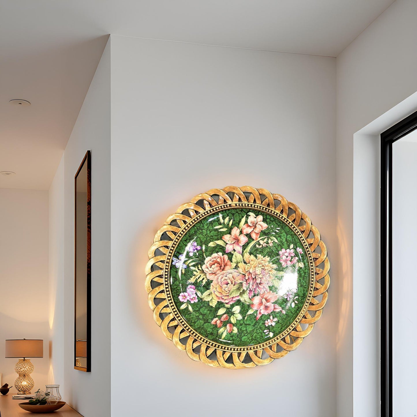 Antique Green Gold Flower (Wall Plate)
