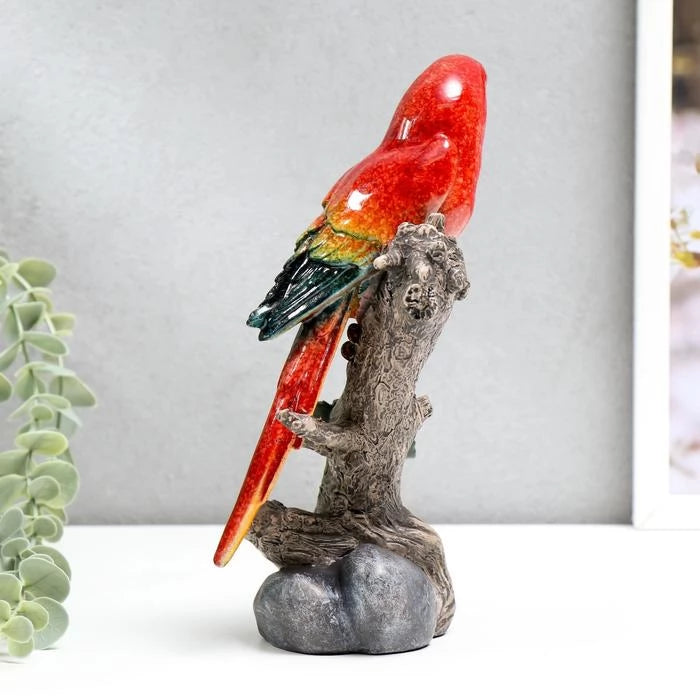 Elegant Parrot Figurine on Branch – Tabletop Accent (Medium)