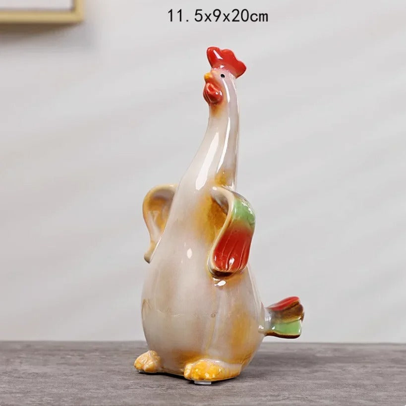 Ceramic Rooster Family Statues 3pcs Easter Chicken Decor