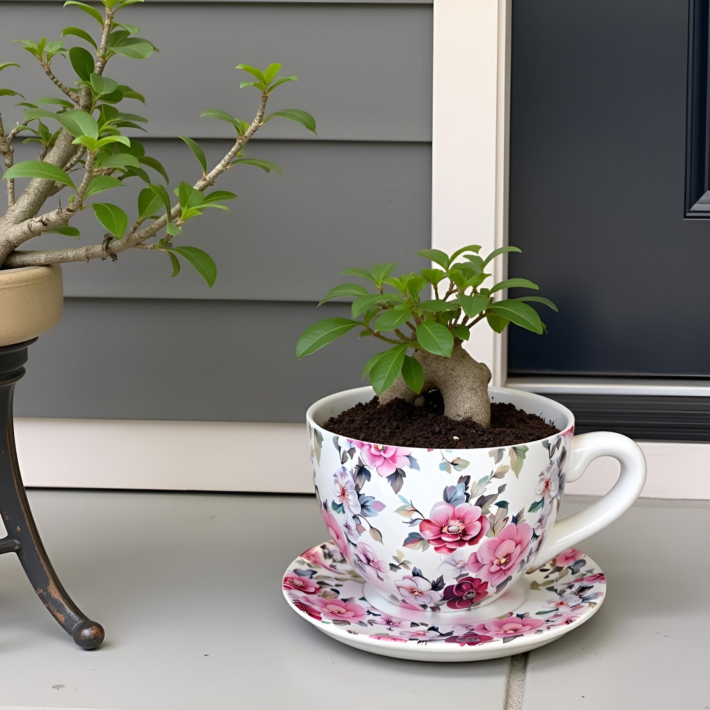 Decorative Oversized Floral Cup and Saucer Style – Ceramic Planter