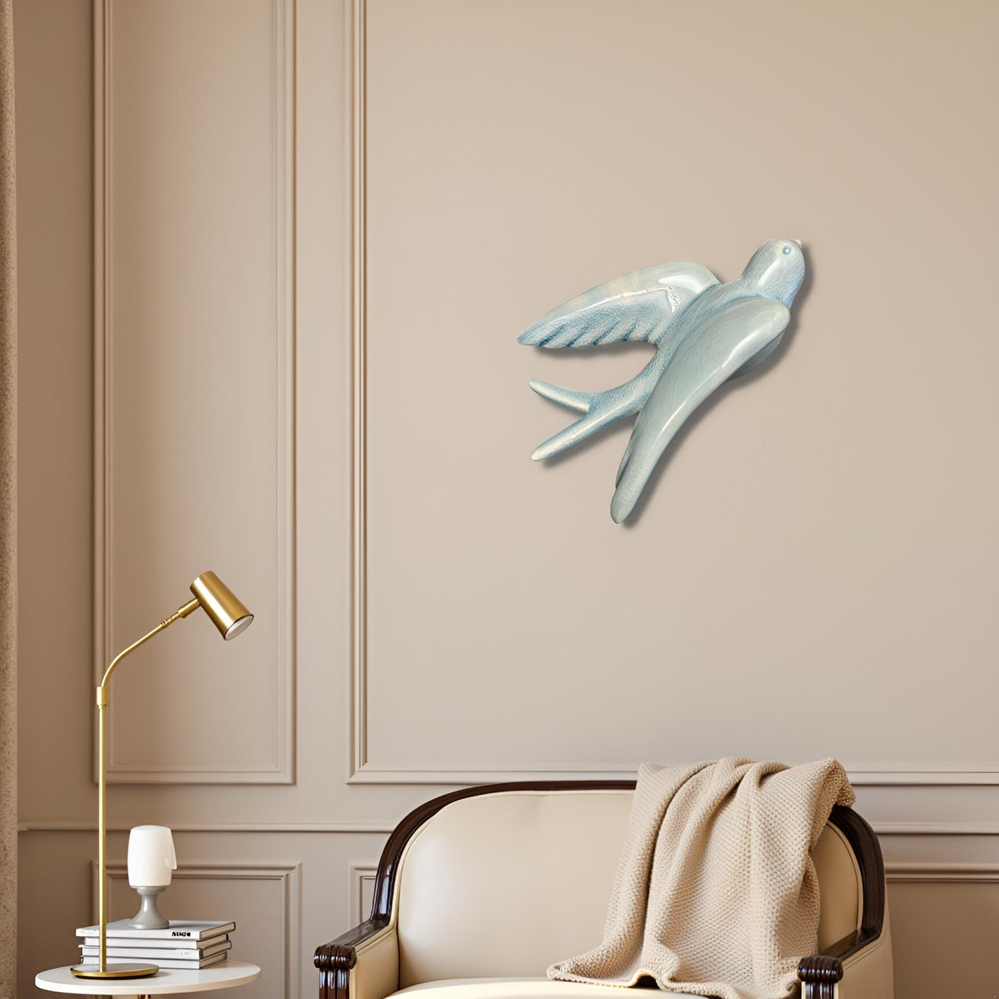 Elegant Pastel Green Bird Wall Décor towards Right Direction - Single piece