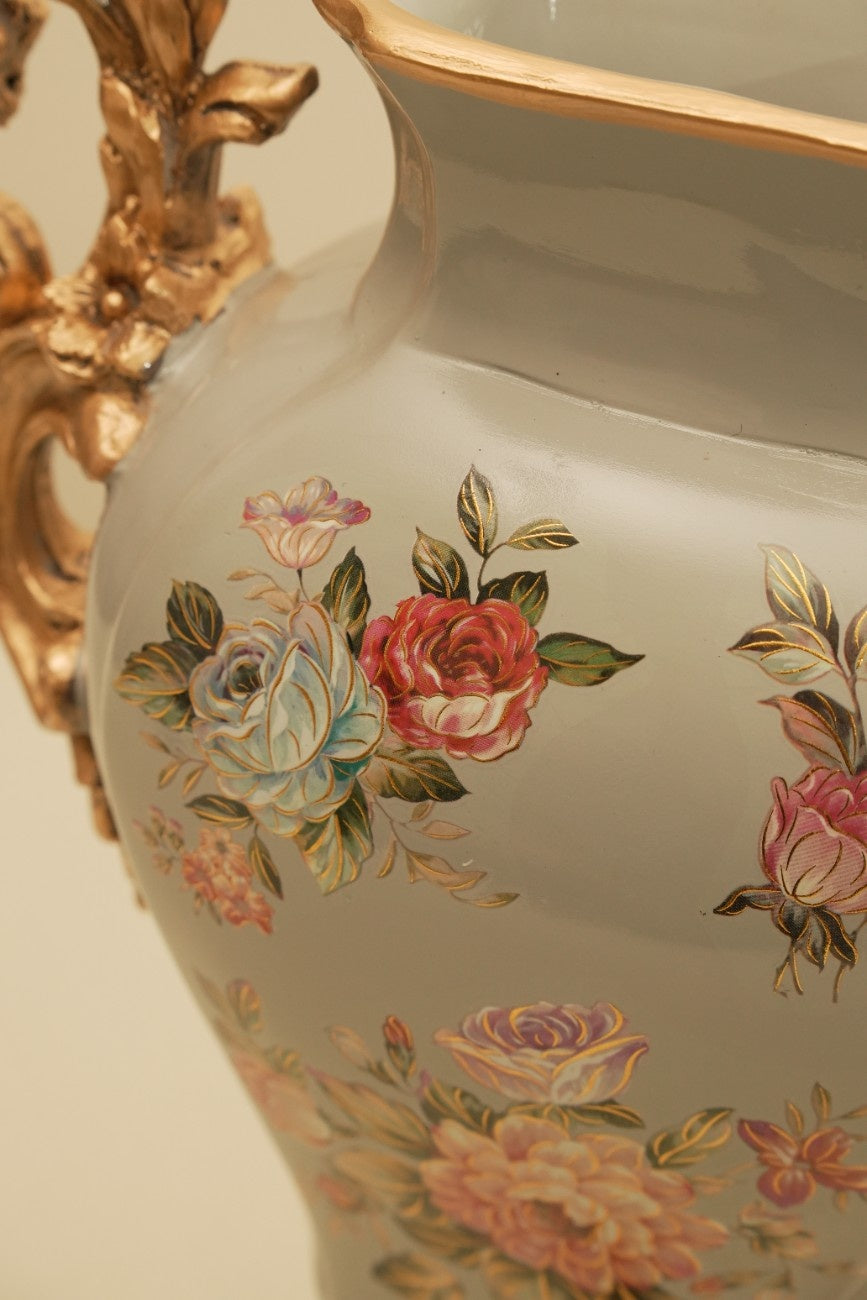 Antique Style Floral Ceramic Urn Vase