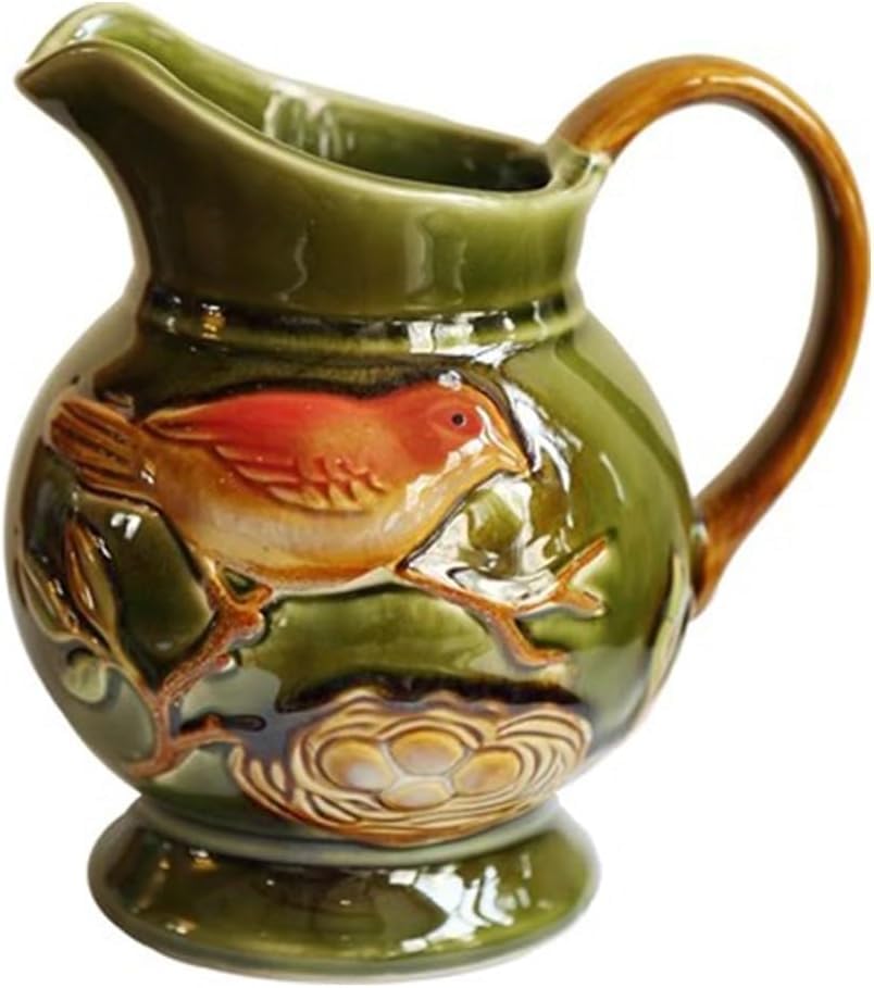 Ceramic Vase with Bird & Nest Motif – Vintage Green
