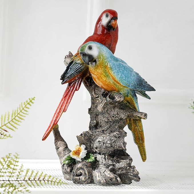 Elegant Parrot Figurine – Tabletop Accent, Balcony Decoration, Gift | Ceramic (Pair)