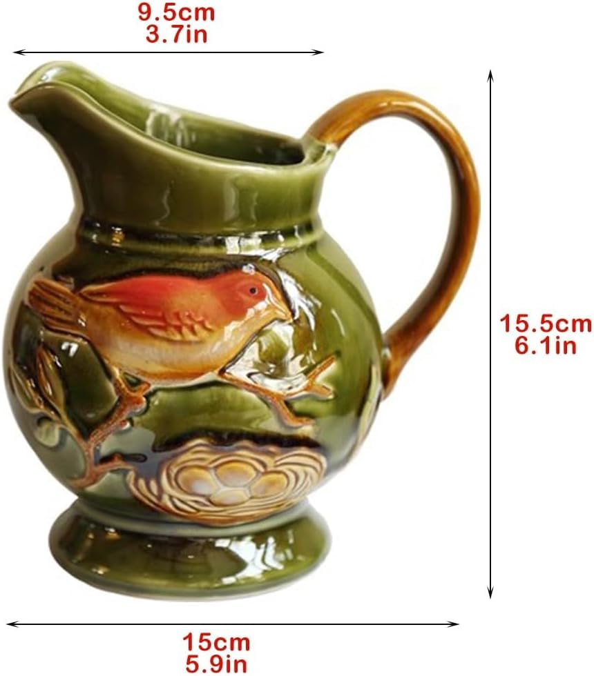 Ceramic Vase with Bird & Nest Motif – Vintage Green