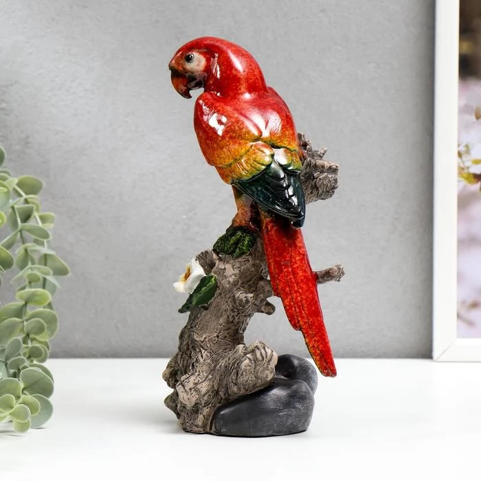 Elegant Parrot Figurine on Branch – Tabletop Accent (Medium)