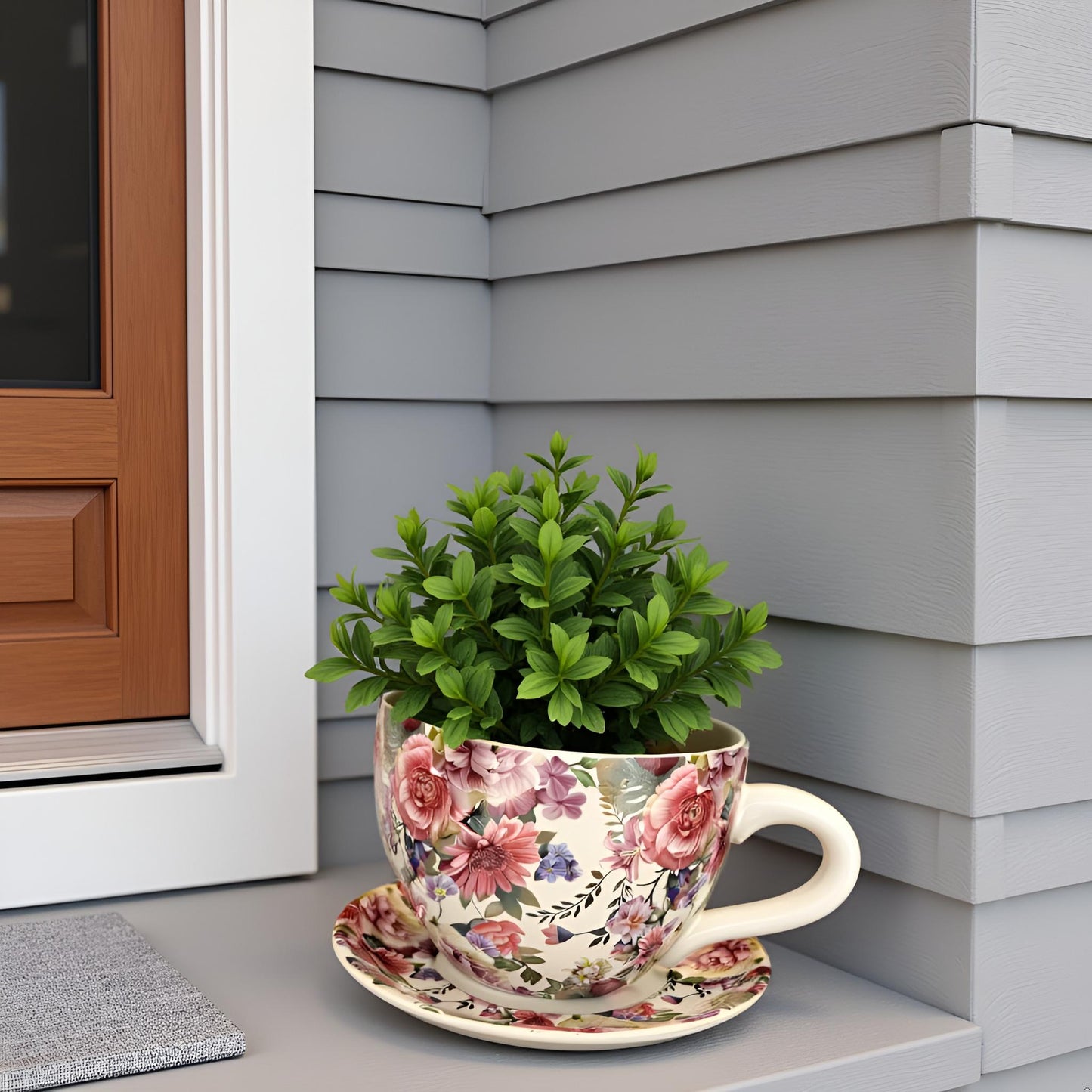 Decorative Oversized Floral Cup and Saucer Style – Ceramic Planter