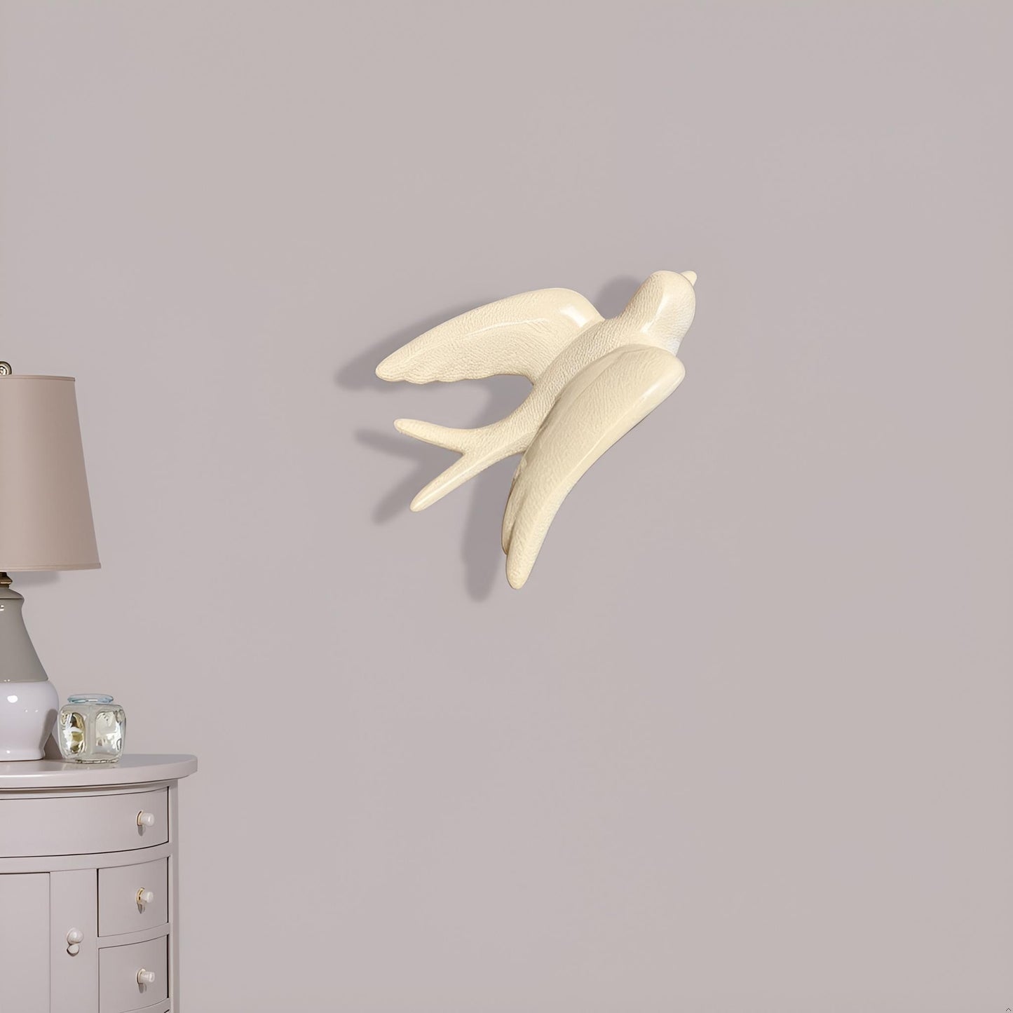 Elegant White Bird Wall Décor towards Right Direction - Single piece