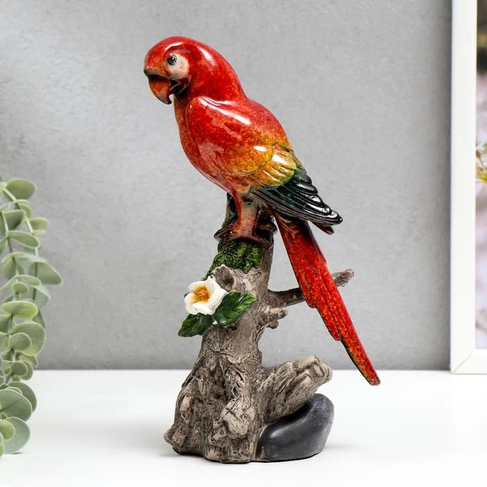 Elegant Parrot Figurine on Branch – Tabletop Accent (Medium)