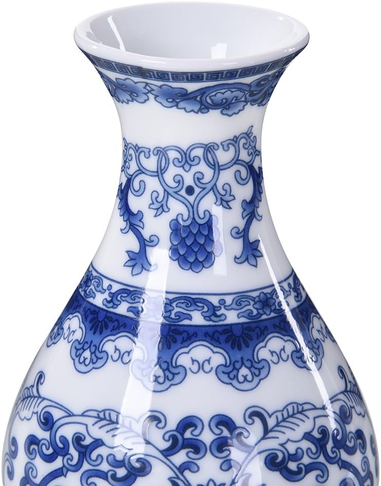 Blue and White Ceramic Vase with Classic Floral Oriental Pattern