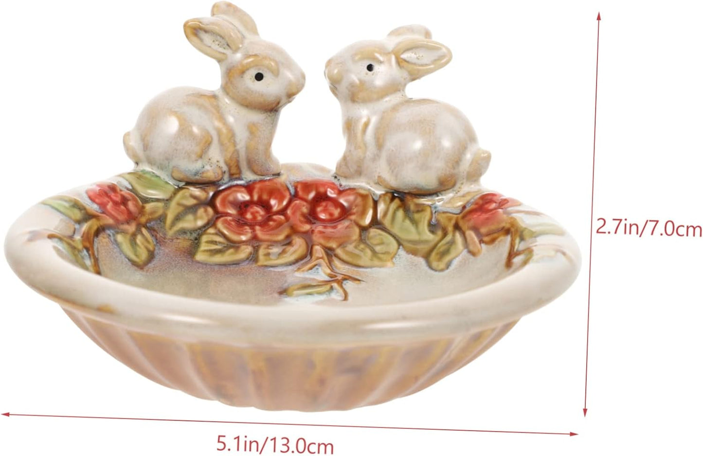 Ceramic Fawn Garden Dish – Handcrafted Decorative Bowl with Rabbit & Floral Design