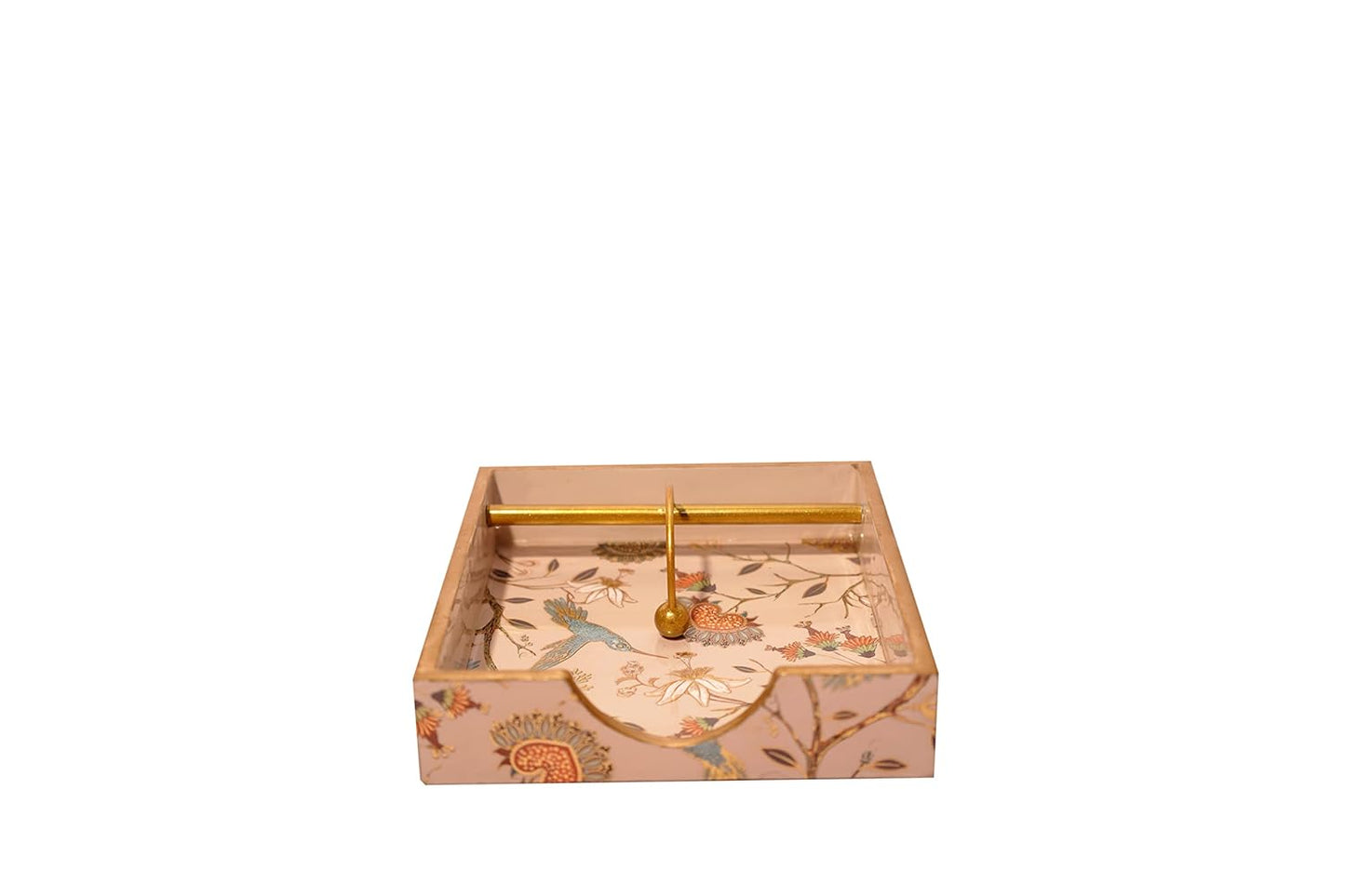 Wooden Napkin Holder Floral || Floral Bird || Beige Color