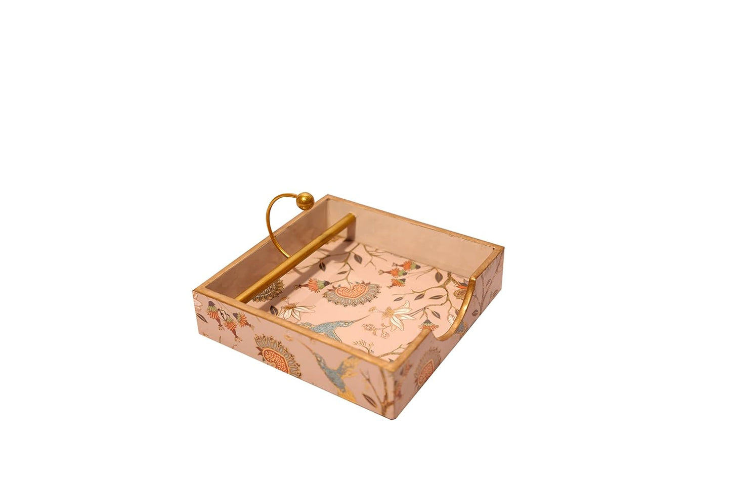 Wooden Napkin Holder Floral || Floral Bird || Beige Color