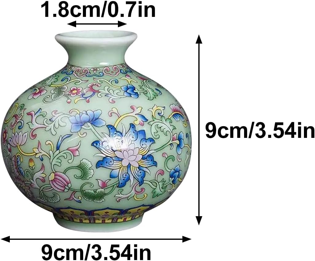 Round Ceramic Vase with Multicolor Floral Oriental Design