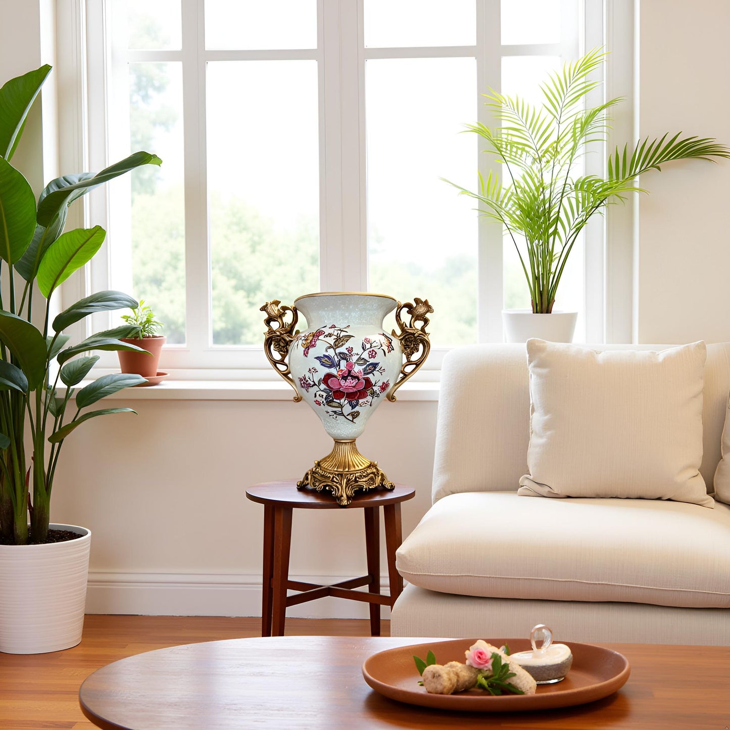 Elegant Decorative Ceramic Vase with Golden Accents