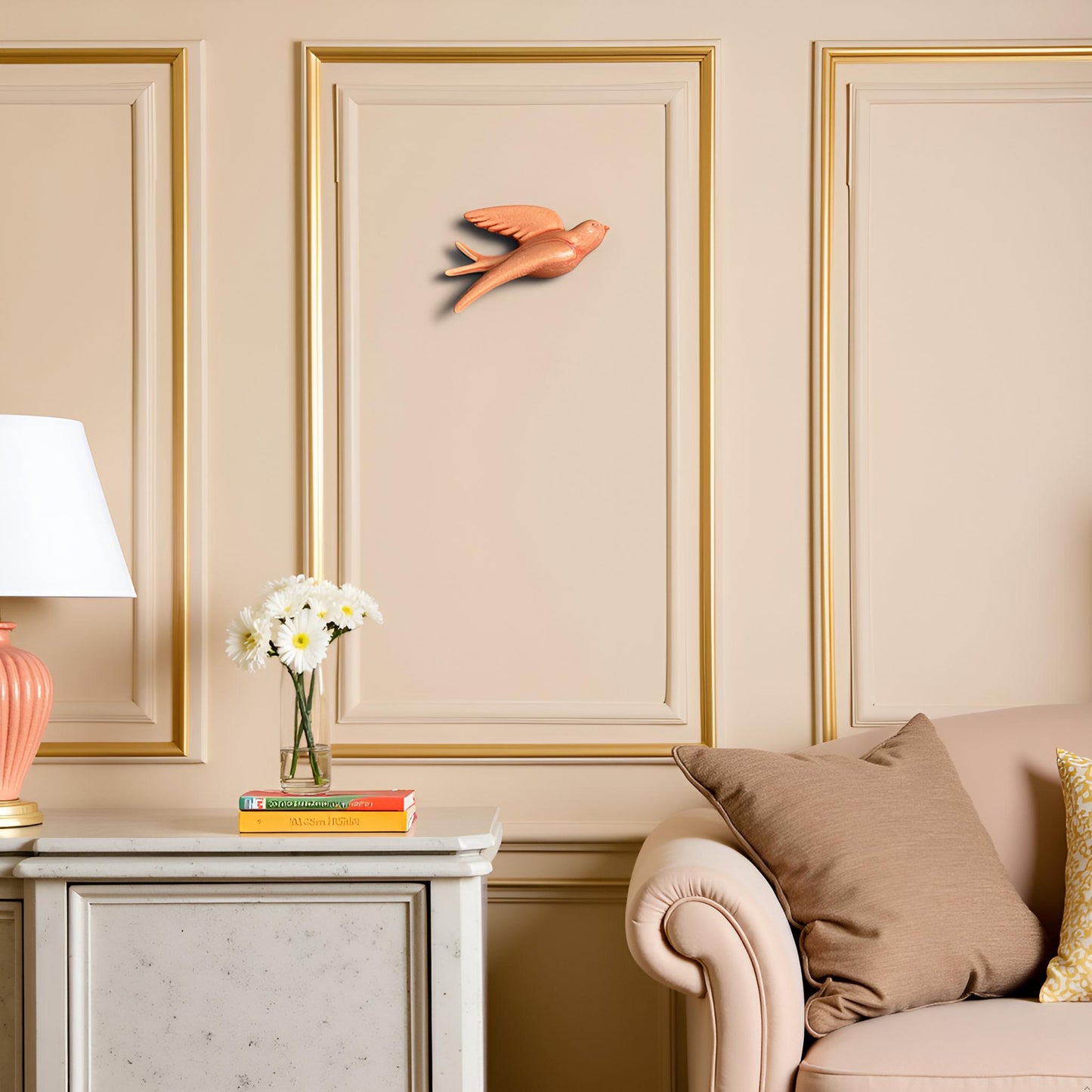 Elegant Pink Bird Wall Décor towards Right Direction- Single piece