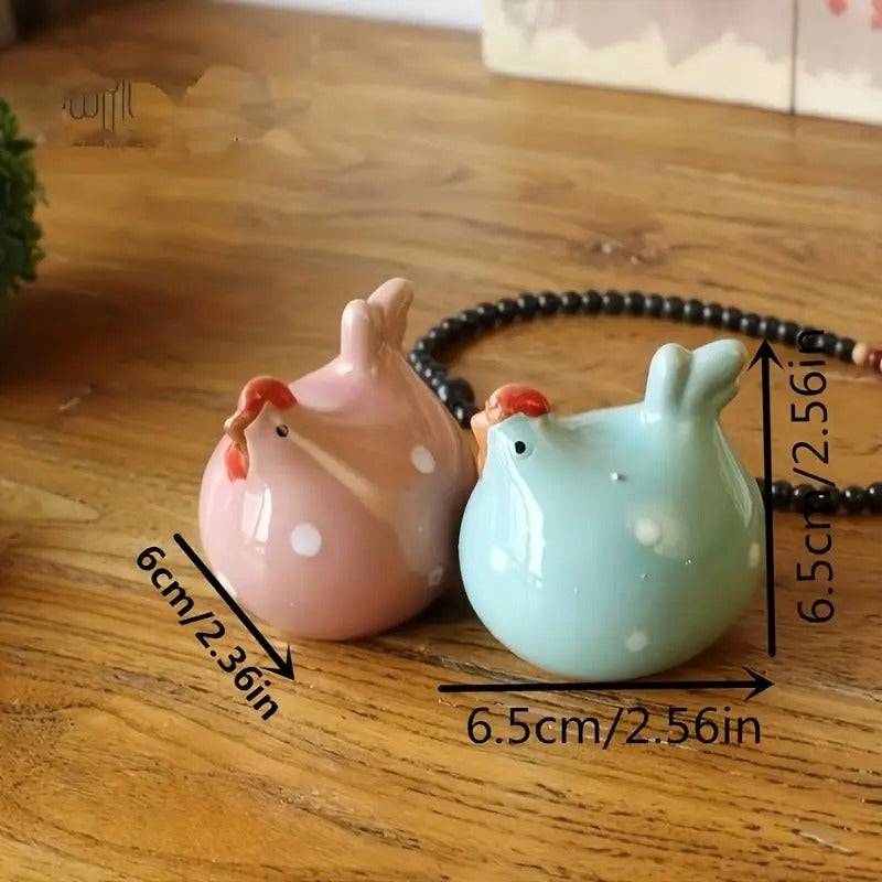 Colorful Rooster & Hen Ceramic Figurine | Set of 4 | SMALL