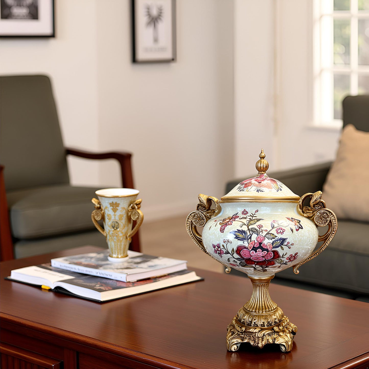 Luxury Ceramic & Gold Decorative Jar with Lid – Ornate Floral Design