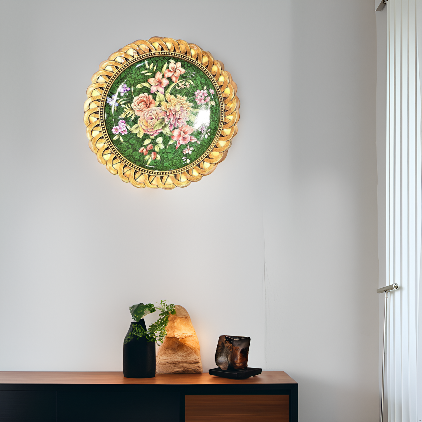Antique Green Gold Flower (Wall Plate)
